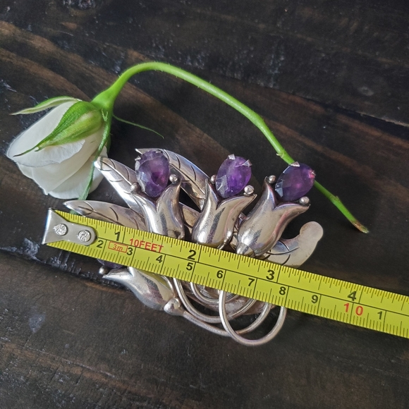 Rare Collectors Valentin Vidaurreta Early Taxco Amethyst Flower Brooch - Picture 3 of 11